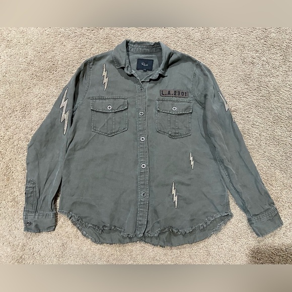 RAILS Loren Lightning Bolts Button Up Top Olive Green Women’s Size XS Lyocell - Picture 1 of 15